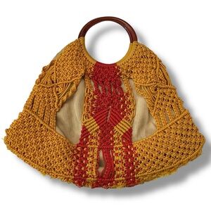 Vintage Handcrafted Yellow and Red Crochet Bag